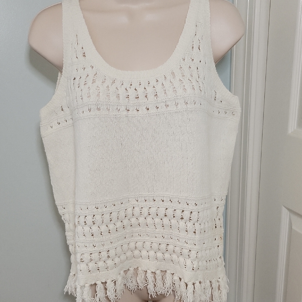 a.n.a Cream Crochet Fringed Knitted Tank Top Sz Large
